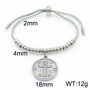 Stainless Steel Chain Bracelet with Cross Pendant Color Silver Adjustable - KB169918-Z