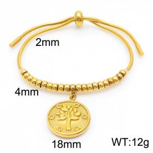 Gold Plated Stainless Steel Bracelet with Tree Pendant Adjustable - KB169919-Z