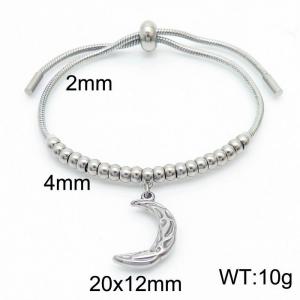 Stainless Steel Chain Bracelet with Moon Pendant Color Silver Adjustable - KB169924-Z