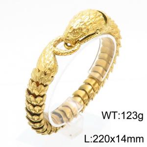 Gold-Plated Stainless Steel Retro Snake Link Chain Bracelet Vintage Old Metal Finishing - KB169941-KJX