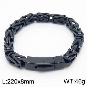 Stainless steel black square buckle Byzantine chain bracelet - KB169947-KFC