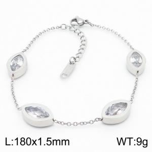 Lightweight Silver Stainless Steel Bracelet With Horse Eye Shaped Gemstones Adjustable Size - KB169961-KLX