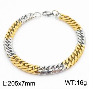 Stainless Steel 7mm Cuban Link Bracelet Silver&Gold Plated Fashion Hip Hop Jewelry Bracelet - KB169985-TK