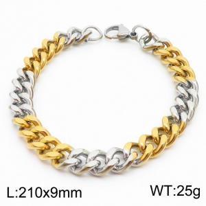 Stainless Steel 9mm Cuban Link Bracelet Silver&Gold Plated Fashion Hip Hop Jewelry Bracelet - KB169996-TK