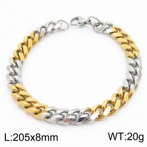Stainless Steel 8mm Cuban Link Bracelet Silver1&Gold Plated Fashion Hip Hop Jewelry Bracelet - KB170002-TK