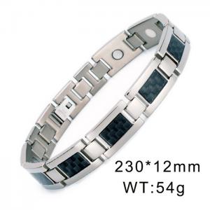 European and American fashion style stainless steel black carbon fiber magnet magnetic men's temperament silver bracelet - KB170085-WGTX