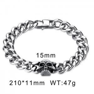 Stainless steel 210 × 11mm Cuban Chain Fashion Retro Skull Head Accessories Silver Bracelet - KB170093-WGTY