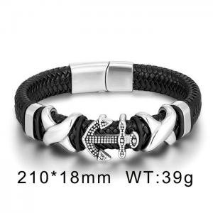 Europe and the United States new trend stainless steel anchor leather rope bracelet - KB170151-WGXR