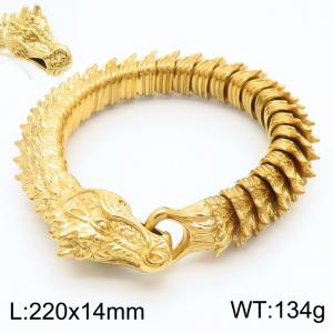 220mm Men Punk Gold-Plated Stainless Steel Oriental Dragon Links Bracelet - KB170162-KJX
