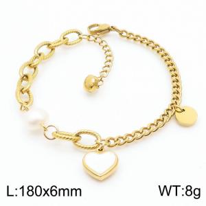 Creative splicing chain, stainless steel heart-shaped bracelet, pearl women's bracelet - KB170246-RY