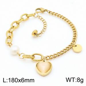 Simple stainless steel heart-shaped splicing pearl women's bracelet - KB170261-RY