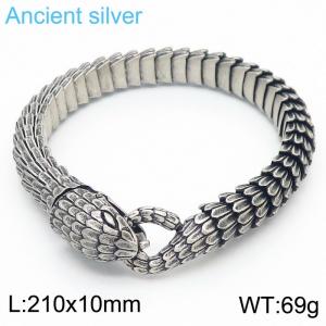 10mm Vintage Snake Head Stainless Steel Bracelet  Ancient Silver Color - KB170269-KJX