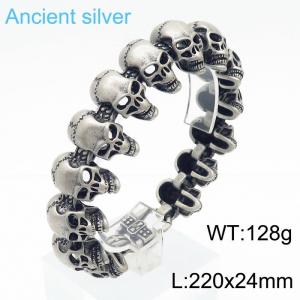 Skull Charm Men's Hand Bracelet Stainless Steel Punk Skeleton Metal Bracelet Ancient Silver Color - KB170275-KJX