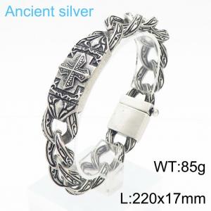 17mm Cross Cuban Link Chain Bracelet Men Stainless Steel 316L Male Charm Bracelet Ancient Silver Color - KB170276-KJX