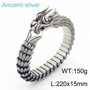 Punk Animal Dragon Charm Bracelet Men Stainless Steel Matte Shiny China Dragon Blessing Bracelet Ancient Silver Color - KB170281-KJX