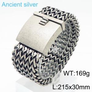 Mesh Link Chain Bracelet Men Punk Vintage Metal Stainless Steel Mens Wrist Band Charm Wide Bracelets Ancient Silver Color - KB170284-KJX