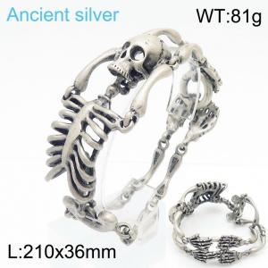 36MM Stainless Steel Skeleton Frame Bracelet Ancient Silver Color - KB170290-KJX