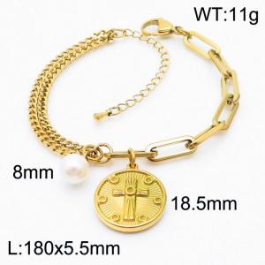 Stylish and minimalist cross titanium steel gold bracelet - KB170337-Z