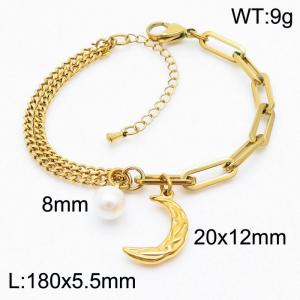 Personalized Fashion Pearl Moon Titanium Steel Gold Bracelet - KB170345-Z