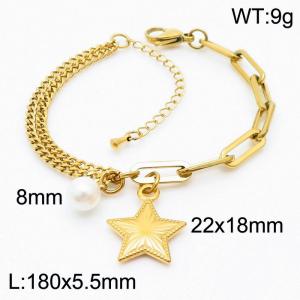 Personalized Fashion Pearl Star Titanium Steel Gold Bracelet - KB170347-Z