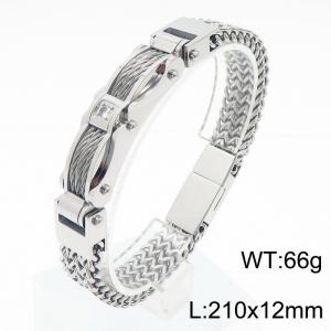 European and American fashion creative personality thick chain with diamond inlaid men's silver bracelet - KB170414-KFC