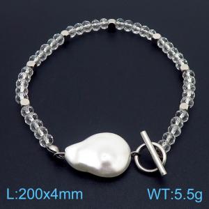 20cm OT Link Chain Stainless Steel Bracelect With Silver Color Translucent Pearl Beads Accessories - KB170532-Z