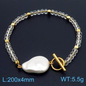 20cm OT Link Chain Stainless Steel Bracelect With Gold Color Translucent Pearl Beads Accessories - KB170533-Z