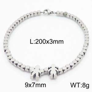 7mm Square Bead Chain Stainless Steel Bracelect Silver Color With Boy And Girl Accessories - KB170540-Z