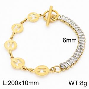 6mm Stainless Steel Bracelet OT Chain Half H Round Fittings Half Zircons Gold Color - KB170563-Z