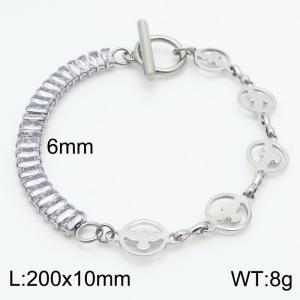 6mm Stainless Steel Bracelet OT Chain Half Birds Link Chain Half Zircons Silver Color - KB170574-Z