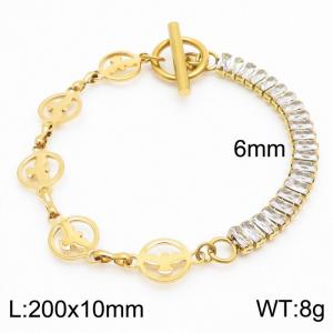 6mm Stainless Steel Bracelet OT Chain Half Birds Link Chain Half Zircons Gold Color - KB170575-Z