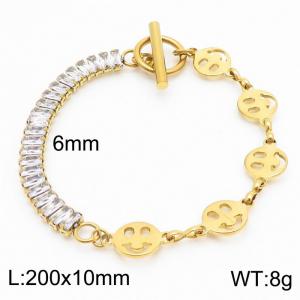 6mm Stainless Steel Bracelet OT Chain Half Face Link Chain Half Zircons Gold Color - KB170577-Z