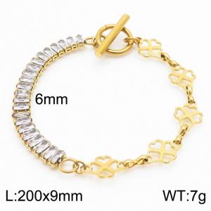 6mm Stainless Steel Bracelet OT Chain Half Four Heart Shaped Accessories Link Chain Half Zircons Gold Color - KB170579-Z