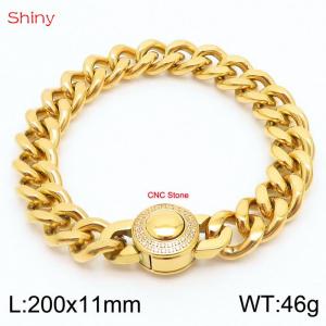 200X11mm Unisex Gold-Plated Stainless Steel&CNC Stones Cuban Links&Round Clasp Bracelet - KB170597-Z