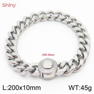 200X10mm Unisex Stainless Steel&CNC Stones Cuban Links&Round Clasp Bracelet - KB170598-Z