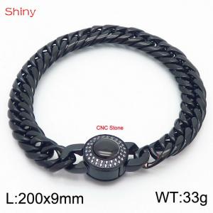 200×9mm Black Color Stainless Steel Cuban Chain CNC Stone Clasp Bracelet For Men Women Fashion Jewelry - KB170602-Z