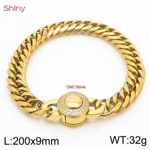 200×9mm Gold Color Stainless Steel Cuban Chain CNC Stone Clasp Bracelet For Men Women Fashion Jewelry - KB170603-Z