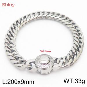 200×9mm Silver Color Stainless Steel Cuban Chain CNC Stone Clasp Bracelet For Men Women Fashion Jewelry - KB170604-Z