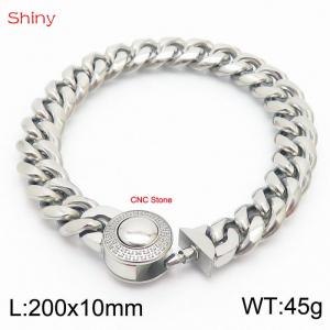 Hip hop style stainless steel 10mm polished Cuban chain CNC men's bracelet - KB170607-Z