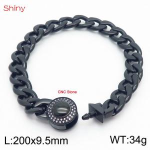 Hip Hop Style Stainless Steel 9.5mm Polished Cuban Chain Black CNC Men's Bracelet - KB170611-Z