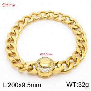 Hip Hop style stainless steel 9.5mm polished Cuban chain gold CNC men's bracelet - KB170612-Z