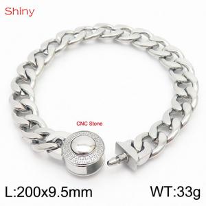 Hip Hop style stainless steel 9.5mm polished Cuban chain steel color CNC men's bracelet - KB170613-Z