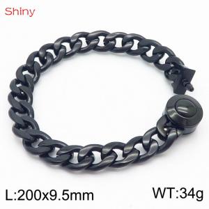 Hip Hop style stainless steel 9.5mm polished Cuban chain black men's bracelet - KB170614-Z