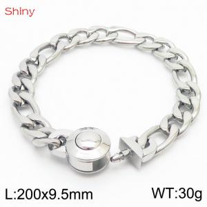Fashion stainless steel 200x9.5mm 3：1  thick chain circular polished buckle jewelry charm silver bracelet - KB170617-Z