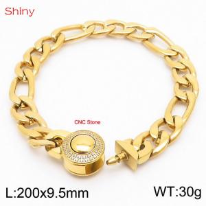 Fashionable stainless steel 200x9.5mm 3：1 thick chain circular inlaid diamond buckle jewelry charm gold bracelet - KB170620-Z