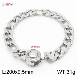 Fashionable stainless steel 200x9.5mm 3：1 thick chain circular inlaid diamond buckle jewelry charm silver bracelet - KB170622-Z
