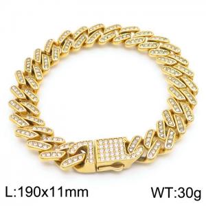 Hip hop style rock full diamond Cuban chain titanium steel men's bracelet - KB170706-MZOZ