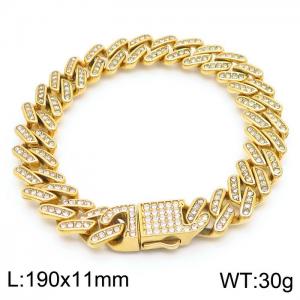 Hip hop style rock full diamond Cuban chain titanium steel men's bracelet - KB170706-MZOZ