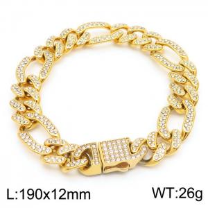 Hip hop style vacuum electroplating 18k three to one full diamond titanium steel men's bracelet - KB170708-MZOZ