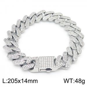 Hip hop style vacuum electroplating 18k three to one full diamond titanium steel men's bracelet - KB170709-MZOZ